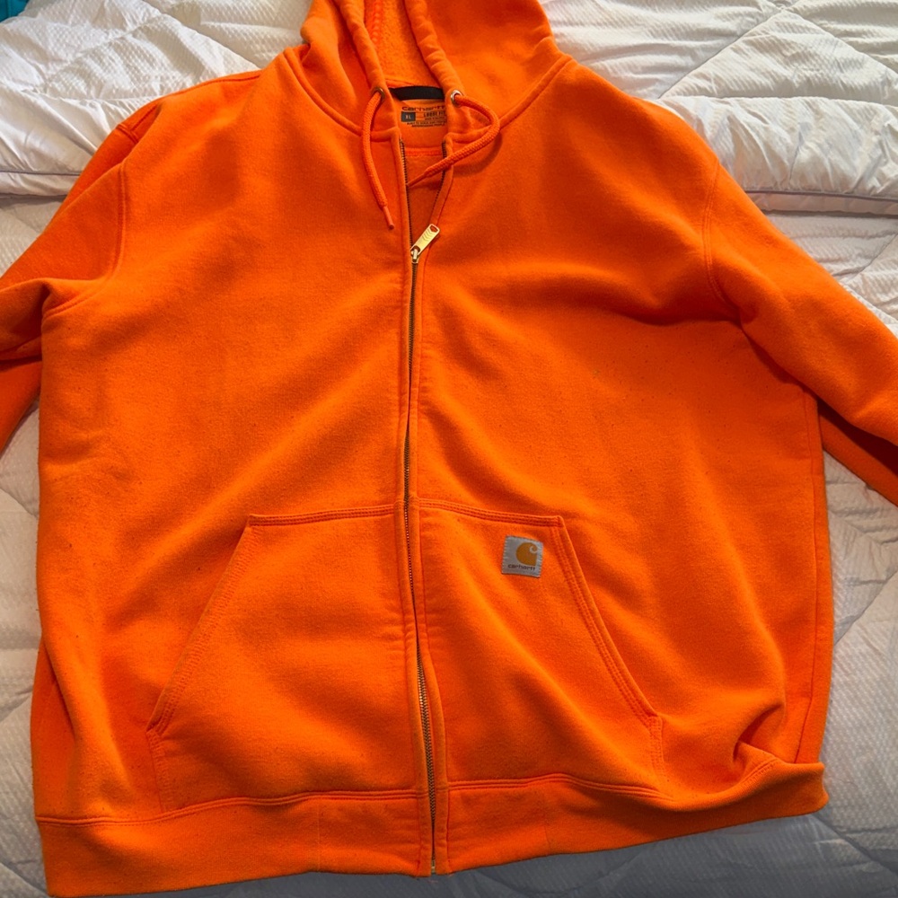 Carhartt Vibrant Orange Zip-Up Hoodie loose fit safety XL (small xxl) GUC
